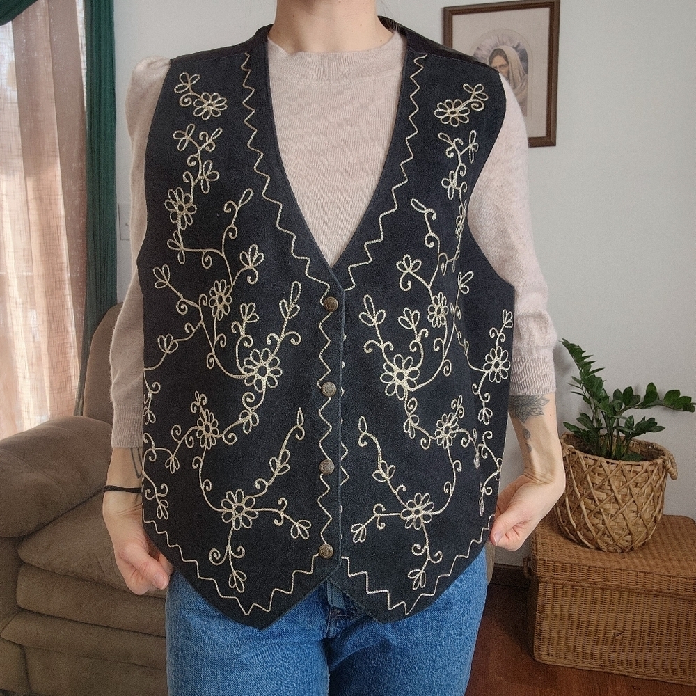L.A. Blues Vintage Genuine Leather Floral Embroidered Vest Size 3X